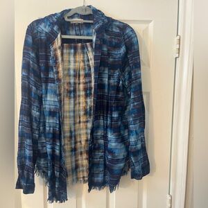 Altard State long sleeve plaid top in blue, M